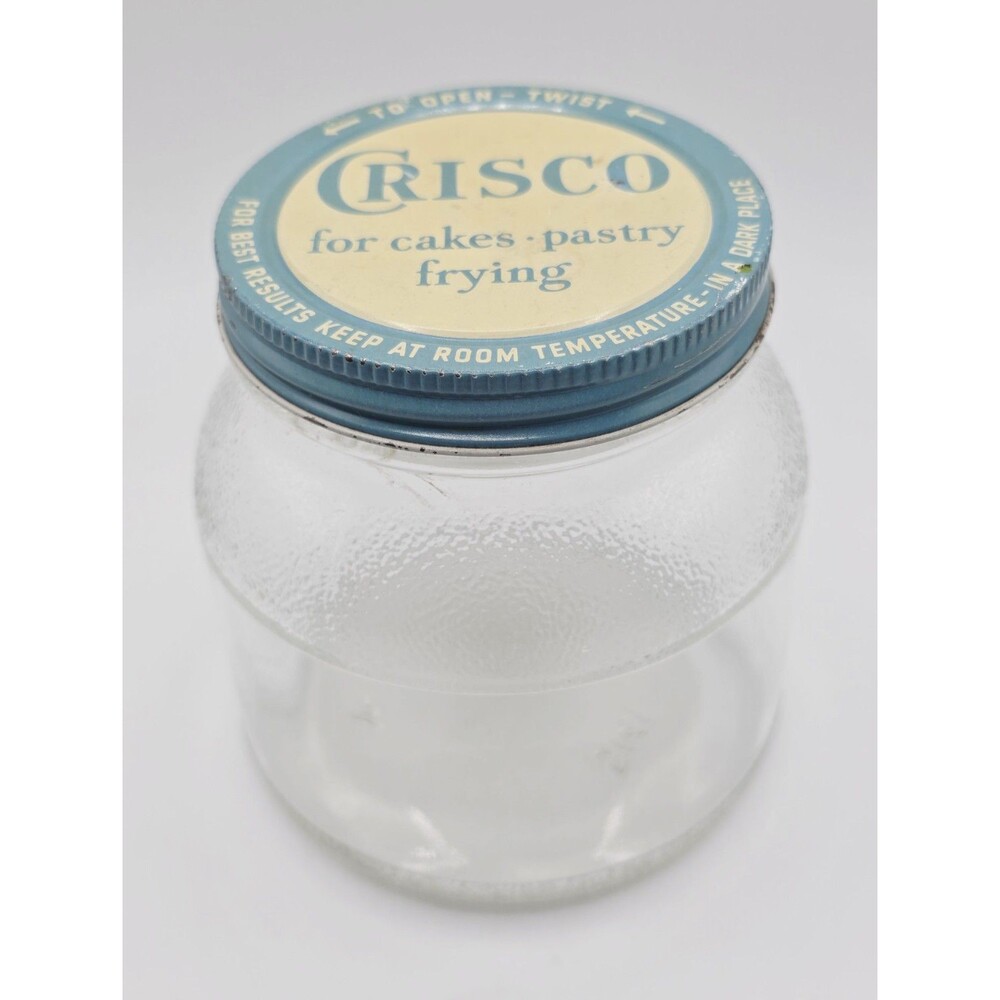 Antique Crisco Glass Embossed Jar With Lid Rare Collectible Kitchenware